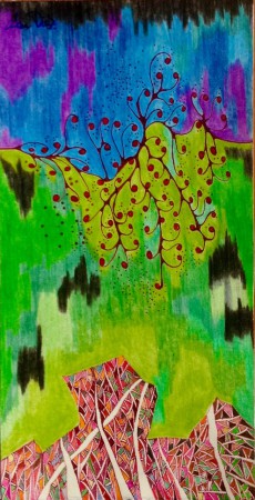 152✨ TÍTULO : "CAMBIO", TÉCNICA : LÁPIZ DE CRAYÓN, GRASA Y ACUARELA. TINTA CHINA. FIJADOR. (13 x 25,7 cms ).      120€